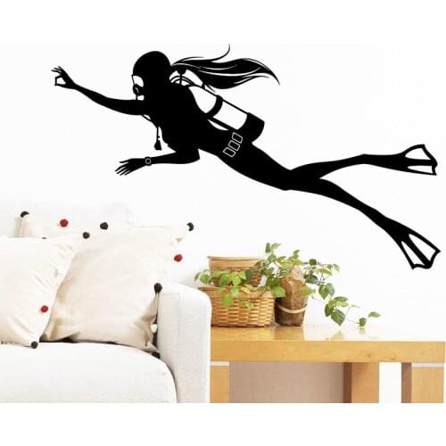 Wall Adhesives Stickers Extreme Sports Diving Scuba Diver Deep Sea Ocean Bedroom Swim Sport Decor Kids Gift Mural Poster S-94