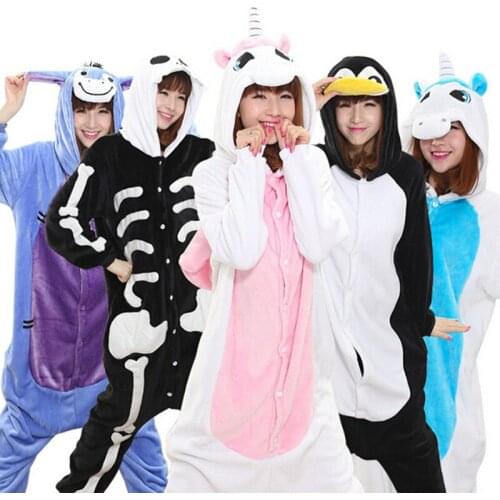 2020 New Winter Animal Pajama Sets Adult Pijama Women Pajamas Unicorn Pyjama Cartoon Sleepwear Hooded Homewear Stitch Panda Koa