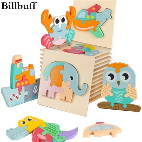 New Geometric Trick Cup Montessori Ocean World Wooden toy 3D Animal Puzzle toy Wooden Sensory Mathematics Jigsaw Learning Toy