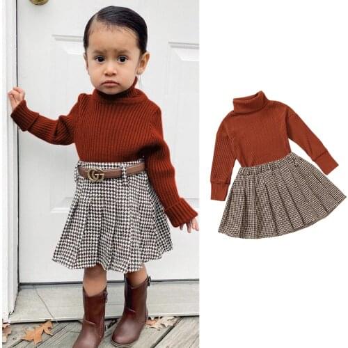 Citgeett Autumn Kids Girls Casual Clothes Set Solid Color Knitwear Long Sleeves Tops and Pleated Skirt Spring Clothing Suit