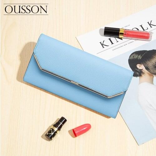 OUSSOUN Fashionable casual light RFID anti-theft card reader cowhide leather womens wallet handbag long clutch