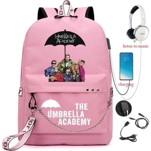 USB Charging Backpack Grils Anime School Bags The Umbrella academy Harajuku Large Laptop Bookbag Men Women Mochila Escolar