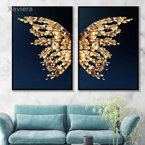 Nordic Golden Butterfly Wings Wall Art Poster Canvas Painting Minimalist Mural Hd Picture and Print Home Decoration Living Room