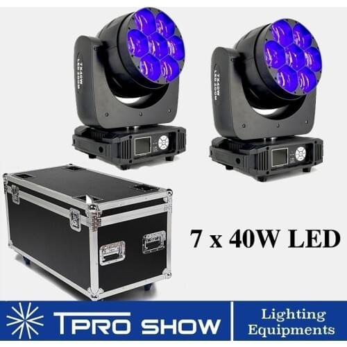 2Pcs 7x40W Moving Head Beam Light Bee Eye LED Lyre Zoom Wash Mobile Head Disco Light Professional DJ 2in1 Flight Case for Club