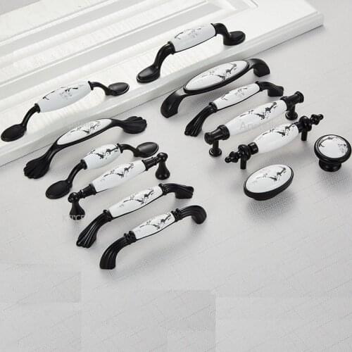 Zinc Alloy Ceramic Kitchen Cupboard Handle Drawer Cabinet Hardwares Closet Door Knobs Nordic Style Black Ivory White Flower