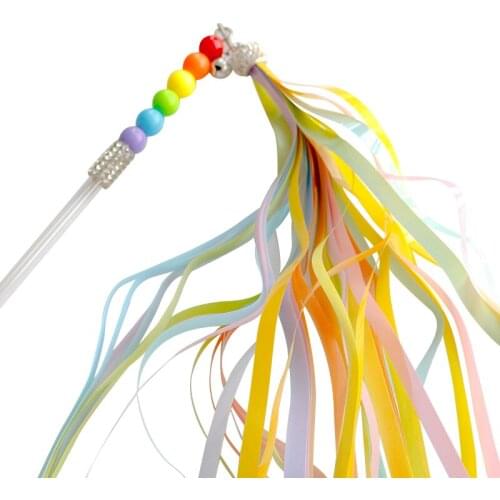 Pet Supplies Funny Cat Stick with Bell Interactive Toy Handmade Rainbow Ribbon Tassel Kitty Rope Dog Toy for Small Pets