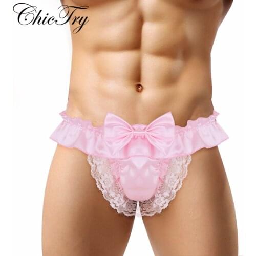 Male Mens Sissy Triangle Sexy Panties Lingerie Soft Satin Crotchless Low Rise Bikini Sissy Brief Nightwear Underwear Underpants