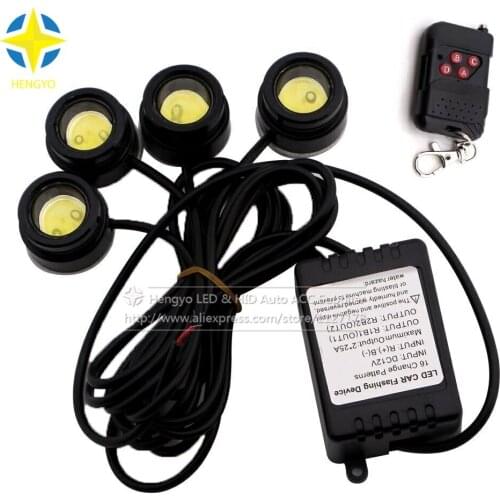 Universal Car Auto One to Four 4 x 1.5W 6000K Strobe Flash Eagle Eye LEDs Car Light with Wireless Remote
