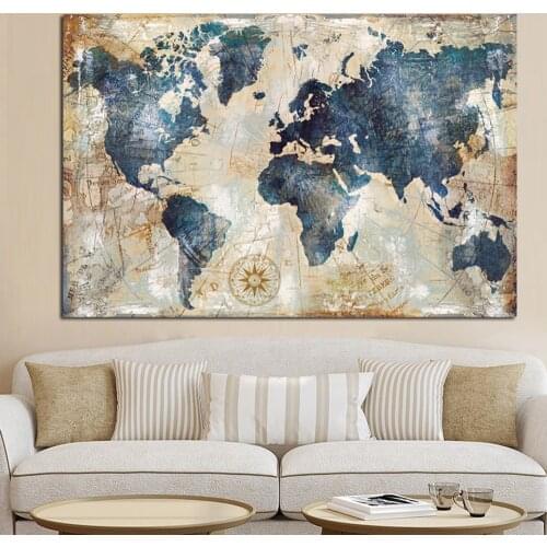 Vintage Watercolor World Map Painting Canvas Painting Poster and Print Wall Picture for Living Room Bed Room Decor No frame