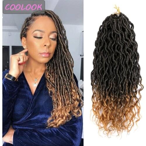 18'' Goddess Faux Locs Crochet Hair for Black Women Soft Locs Hair with Curly Ends Synthetic Ombre Brown Braiding Hair Extension
