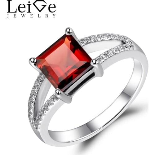Leige Jewelry Natural Garnet Ring Square Cut Red Gemstone Engagement Wedding Rings for Women Sterling Silver 925 Fine Jewelry