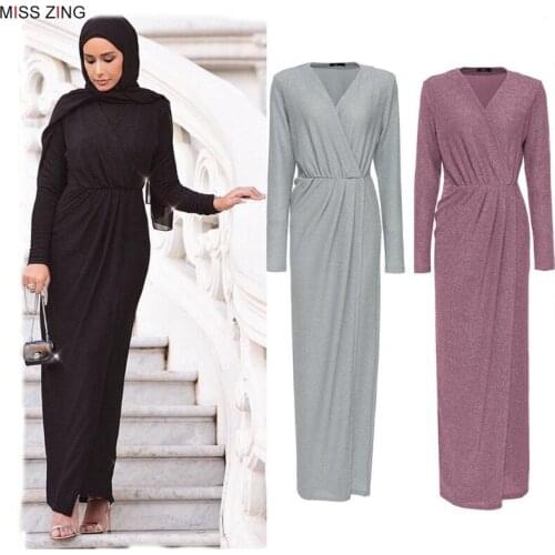 Miss Zing Women Blinking Full Dress Maxi Skirt Msulim Abaya Ramazaz Kimono Loose Robe Gowns Islamic Clothing Middle East Prayer