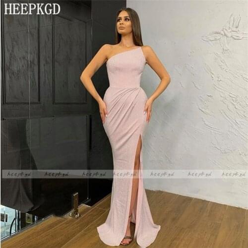 Dusty Pink Glitter Sexy Long Prom Dresses Side Slit Mermaid Strapless Women Party Dress Plus Size Formal Evening Gowns Cheap
