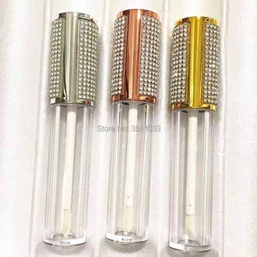 10/25pcs 5ml Transparent Lip Gloss Lip Glaze Wand Tubes Gold Silver Rhinestone Diamond Lip Gloss Packaging Container Makeup Tool