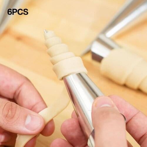 6Pcs/set Stainless Steel Spiral Croissants Molds Conical Tube Cone Roll Moulds Cream Horn Baking Pastry Tool Icing Piping Nozzle