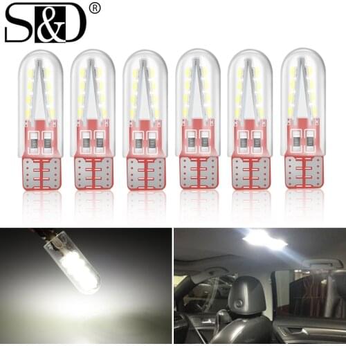 6pcs T10 W5W Glass Led Bulb 194 168 3030 SMD Clearance Bulbs Wedge Side Lamp Interior Dome Auto Light DC 12V White Red Yellow