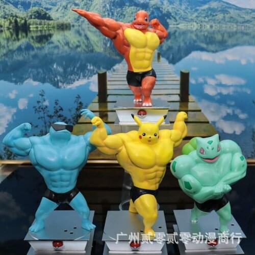Bandai GK Fitness Muscle Man PVC Model Pikachu Little Fire Dragon Jenny Turtle Miao Frog Seed Anime Figure Decoration