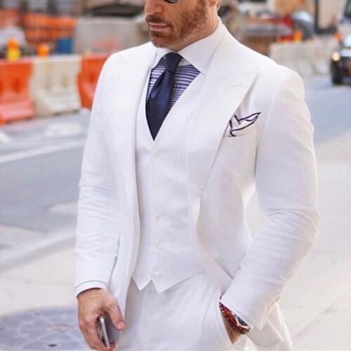 Wide Peaked Lapel Men Suits for Wedding Tuxedos 2021 White Groom Best Man Blazer jacket 3 Pieces Smart Casual Business Tuxedos