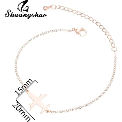 Shuangshuo Stainless Steel Charm Airplane Bracelet Link Chain Aircraft Plane Bracelets Bangles Jewelry for Women Personality