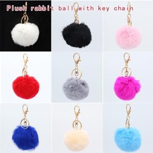 1p 8cm Fur Pom Pom Keychains Fake Rabbit fur ball key chain findings fit DIY Bags Charm Keyring keychain jewelry making supplies
