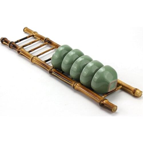 Tea Cup Holder Bamboo Cup Drying Rack Cup Storage Rack For Teacup Bamboo Tea Cup Shelf Dry Step Ladder Shape Teahouse Decoration