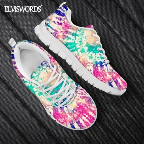 ELVISWORDS New Trend Fashion Sneaker for Woman Man Brand Design Tie Dye Print Sport Running Shoes Boys Girls Casual Flat Shoes