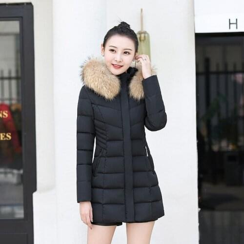 Fad Long Slim Woman Parkas Office Ladies Hooded Winter Jackets Womens Plus Size With Fur Collar Solid Thick Female Puffer Coat