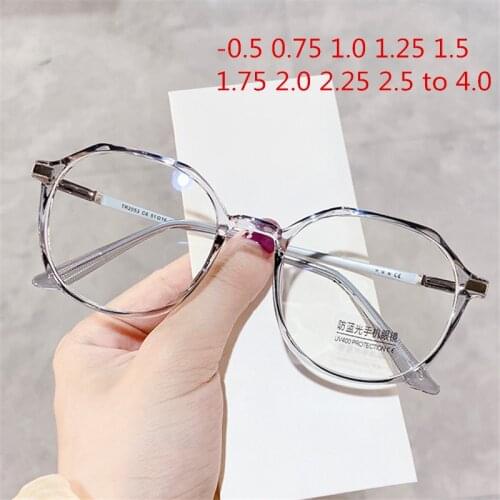 Finished Shortsighted Eyewear Anti Blue Light Myopia Glasses Women Men Irregular Round Prescription Eyeglasses