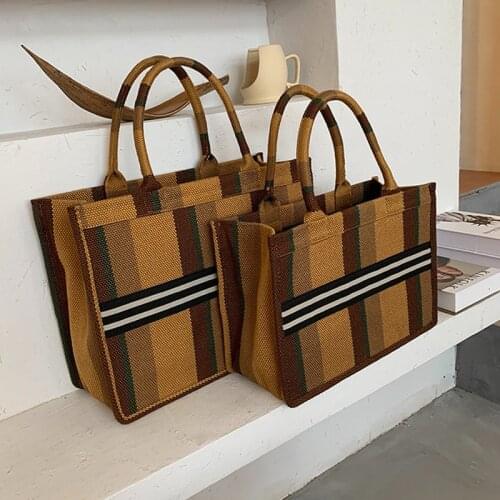 Women Canvas Beach Tote Bags 2020 New Arrivals Lady Large Capacity Handbags Casual Plaid Shopping Bag Travel Shoulder Bag Female