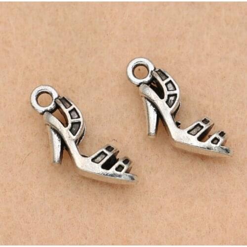 KJjewel Tibetan Silver Plated High Heeled Shoes Charms Pendant Jewelry Making Bracelet Accessories Diy Handmade 20x9mm