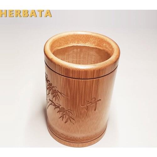 Classical chinese style bamboo carving pen holder creative office decoration stationery storage