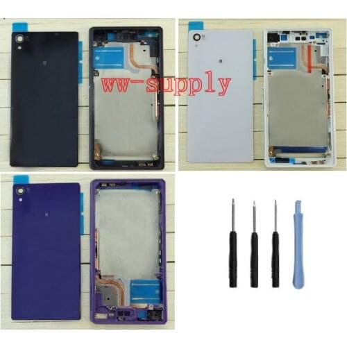 For Sony Xperia Z2 D6502 D6503 Full Housing Front Frame Chassis+Back Battery Cover Case+Port Plug Cover+Tools