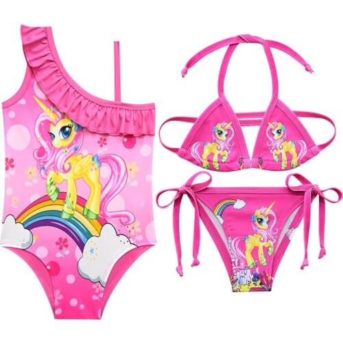 2019 Unicorn Girls Swimsutis 3-12years Girls Princess Swimsuits Fashion Swimwear Kids Cute Beach Wear Bathing Suits G48