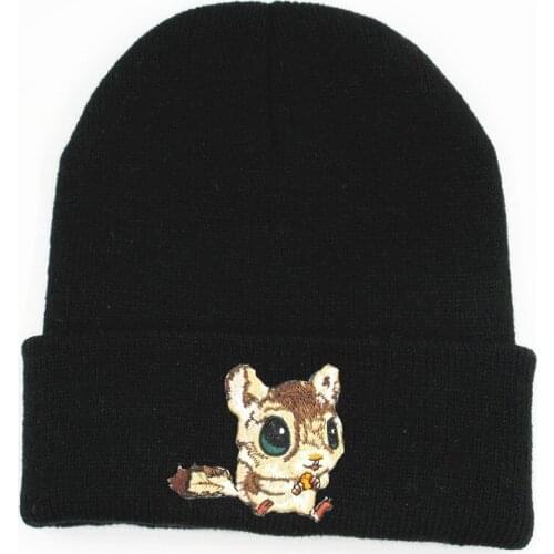 LDSLYJR Cotton squirrel animal embroidery Thicken knitted hat winter warm hat Skullies cap beanie hat for men and women 300