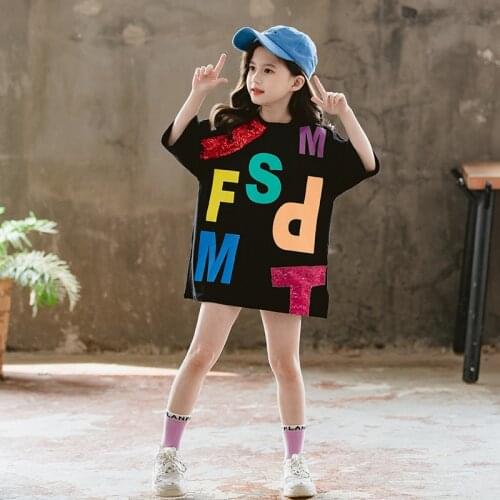 Girls summer clothes short-sleeved T-shirt new Korean version of the big boy foreign style long loose t-shirt children clothes