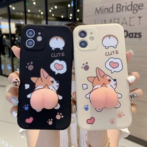 Cute Corgi Soft Squishy Phone Case For iPhone 11 12 Pro X XR XS Max 7 8 Plus Pop Reliver Stress Back Cover For iPhone 12 Mini SE