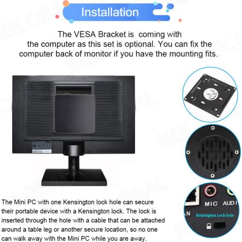 Eglobal Mini Computer PC Intel i7 6567U i5 6267U i3 7167U Processor Windows 7/8/10 Linux HDMI VGA 300M WiFi Nettop Computer