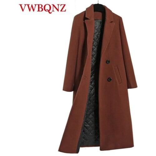 Fashion Black Wool Coat Women High-end Elegant Long Slim Winter Jacket Double-breasted Casual Solid Woolen Coats Plus Size 3XL