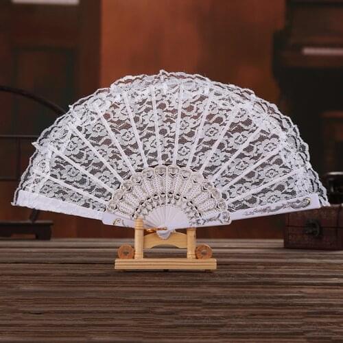 Fashion Folding Fans Hollow Lace Chinese Style Dance Wedding Hand Fan Folding Held Flowers Fans Decorative Abanico Home Decor