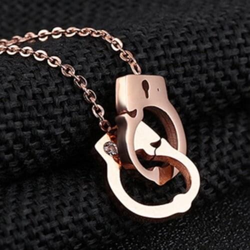Stainless Steel Handcuffs with Crystal Pendant Necklace for Best Friend Gift