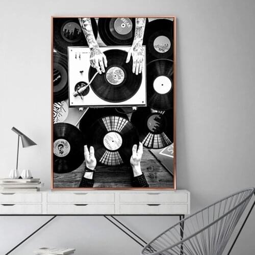 Vinyl Records Lovers Wall Art Canvas Painting Nordic Poster And Print Vintage Photo Black White Wall Picture Room Decor Cuadros
