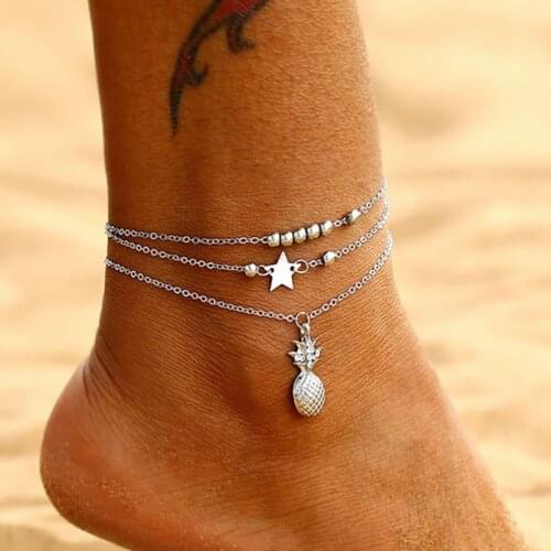 New Star Pineapple Anklet Set Fashion Anklets For Women 3Pcs/set Multilayers Adjustable Anklet Bracelet On Leg Foot Beach Jewel