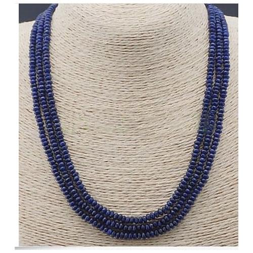 NATURAL 3 Rows 2X4mm FACETED DARK Blue Sapphire BEADS NECKLACE AAA WW
