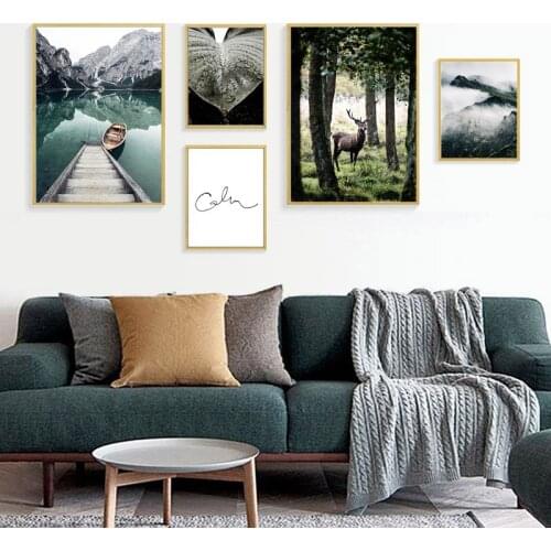 Nordic poster mountain lake reflection natural landscape oil painting art printing living room home wall decoration