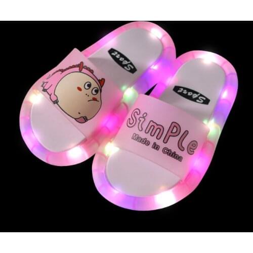 Summer Girls Boys Luminous Slippers Children Soft PVC Shoes Toddler Kids Home Sandals Comfortable Baby Girl Led Pink
