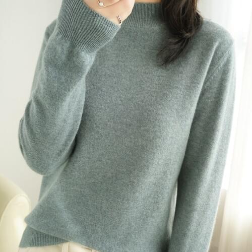 Hot sale womens half high neck cashmere wool sweater solid color knitted pullover fashion loose long sleeves Autumn and winter