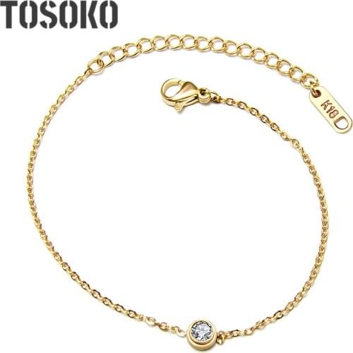 TOSOKO Stainless Steel Single Zircon Inlaid Bracelet Fashion Bracelet Womens Versatile Accessories BSE022