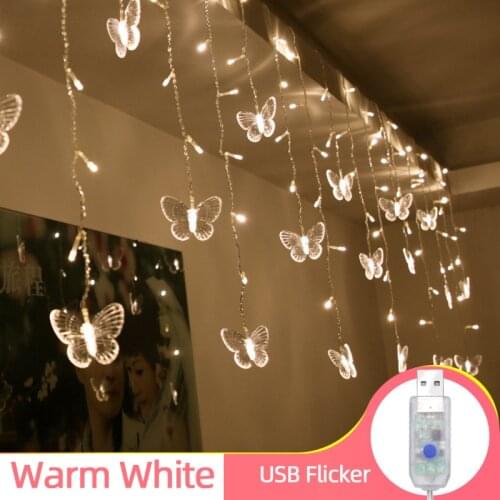 USB LED Christmas Butterfly Garland Light String Fairy Curtain Lights Outdoor For Holiday Party Wedding New Years Decoration