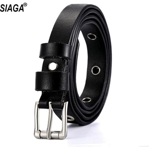 Ladies Fashion Rivet Decorative Alloy Holes Genuine Leather Belts Girls Female Fashion Thin Belt for Women Jeans FCO004