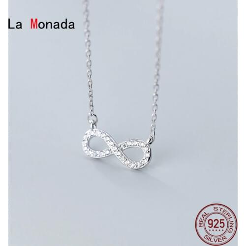 La Monada Womens Necklace 925 Silver Chains Woman On Neck Beautiful Eight Pendant Fine Jewelry For Women Necklace Silver Girls
